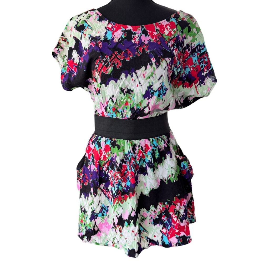 Wet‎ Seal Abstract Print Mini Dress Size M Short Sleeve Open Back Colorful Y2K